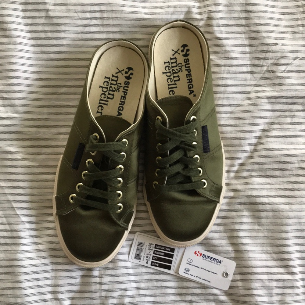 Superga Olive Green Satin Mule Slip-on Sneakers